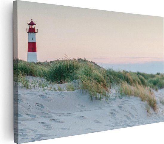 Artaza Canvas Schilderij Strand En Duinen Met Een Vuurtoren - 90x60 - Foto Op Canvas - Canvas Print - Muurdecoratie