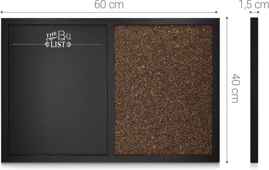Navaris combinatie kurk en krijtbord - 40 x 60 cm magnetisch wandbord met kurk prikbord - Incl. krijt, punaises en magneten - Om op te hangen - Zwart - Navaris