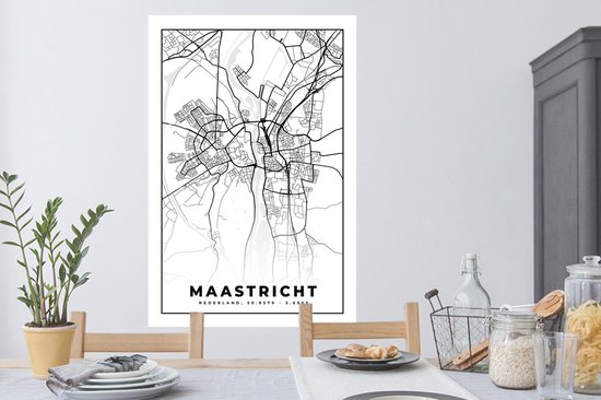 Stickers Stickers muraux - Carte - Maastricht - Zwart - Wit - 80x120 cm - Feuille adhésive
