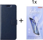 OnePlus Nord 2 5G  - Bookcase Donkerblauw - portemonee hoesje met 1 stuk Glas Screen protector
