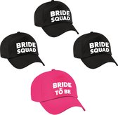 Vrijgezellenfeest dames petjes pakket - 1x Bride to Be roze + 9x Bride Squad zwart - Vrijgezellen vrouw artikelen/ accessoires