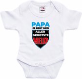 Papa allergrootste held tekst baby rompertje wit jongens en meisjes - Kraamcadeau/ Vaderdag cadeau - Babykleding 92 (18-24 maanden)