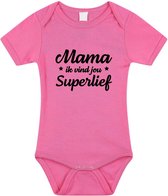 Mama superlief tekst baby rompertje roze meisjes - Kraamcadeau/ Moederdag cadeau - Babykleding 56 (1-2 maanden)
