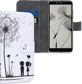 kwmobile telefoonhoesje voor LG K20 (2019) - Hoesje met pasjeshouder in zwart / wit - Paardenbloemen Liefde design