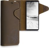 kalibri hoesje voor Sony Xperia 5 III - leren hoes met pasjeshouder - Vintage Kompas design - bruin