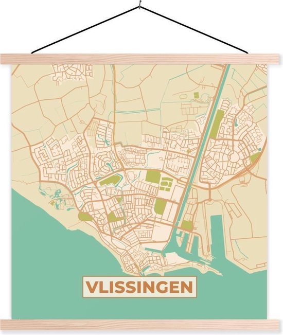 Affiche scolaire - Carte - Vlissingen - Vintage - 90x90 cm - Lattes vierges