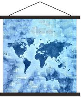 Posterhanger incl. Poster - Schoolplaat - Wereldkaart - Abstract - Blauw - 90x90 cm - Zwarte latten