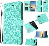 Voor Samsung Galaxy Note8 Huid Voelen Reliëf Zonnebloem Horizontale Flip Lederen Case met Houder & Kaartsleuven & Portemonnee & Lanyard (Groen)