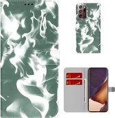 Voor Samsung Galaxy Note20 Ultra Cloud Fog Pattern Horizontal Flip Leather Case met Houder & Card Slot & Wallet (Donkergroen)