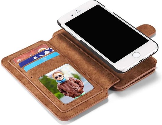 CaseMe - iPhone 7/8/SE 2020 hoesje - Wallet Book Case met Ritssluiting - Bruin - Caseme