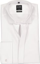OLYMP Luxor modern fit overhemd - smoking overhemd - wit - gladde stof met wing kraag - Strijkvrij - Boordmaat: 44