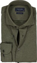 Profuomo Originale slim fit jersey overhemd - knitted shirt pique - army groen melange - Strijkvrij - Boordmaat: 43
