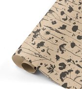 Cadeaupapier - Inpakpapier - Kaftpapier - Kraft - Zwart - Bloemen - SOW & GROW - 50x300 cm