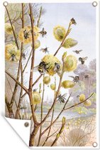 Tuindecoratie Bijen - Bloemen - Vintage - 40x60 cm - Tuinposter - Tuindoek - Buitenposter