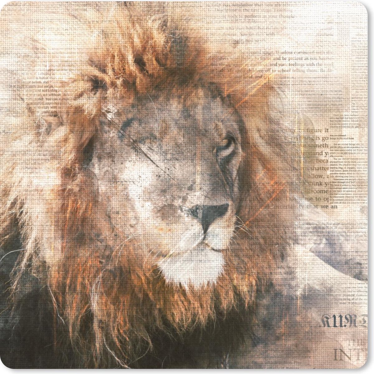 Muismat 20x20 cm - Mousepad Leeuw - Krant - Kleuren - Muismatten