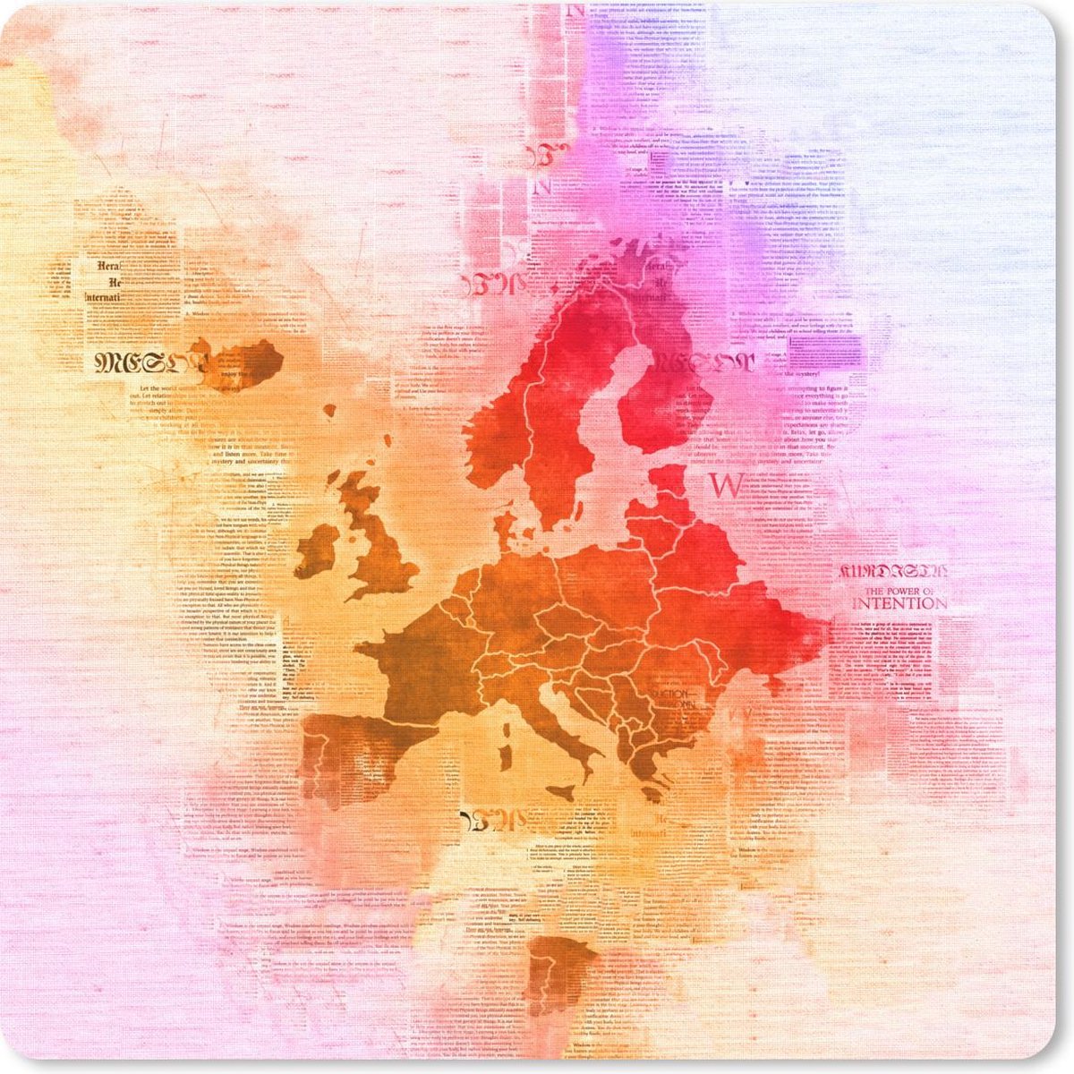 Muismat 20x20 cm - Mousepad Kaart - Europa - Verf - Kleuren - Muismatten
