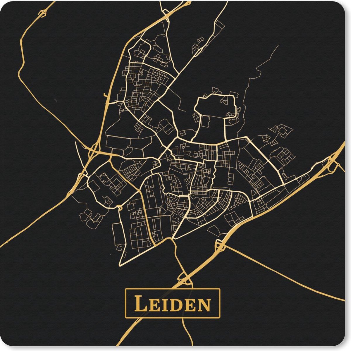 Muismat 30x30 cm - Mousepad Kaart - Leiden - Zwart - Goud - Muismatten
