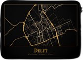 Laptophoes 14 inch - Kaart - Delft - Goud - Zwart - Laptop sleeve - Binnenmaat 34x23,5 cm - Zwarte achterkant