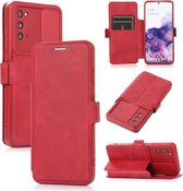 Duwvenster dubbele gesp PU + siliconen horizontale flip lederen tas met houder en kaartsleuf voor Samsung Galaxy S20 5G (rood)