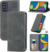 Voor Samsung Galaxy F52 Retro Skin Feel Business Magnetische Horizontale Flip Lederen Case met Houder & Kaartsleuven & Portemonnee & Fotolijst (Grijs)