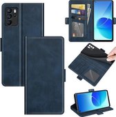 Voor OPPO Reno6 Z Dual-side magnetische gesp horizontale flip lederen tas met houder en kaartsleuven en portemonnee (donkerblauw)