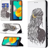 Voor Samsung Galaxy M32 Gekleurde Tekening Patroon Onzichtbare Magnetische Horizontale Flip PU Lederen Case met Houder & Kaartsleuven & Portemonnee (Meisje)