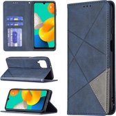 Voor Samsung Galaxy M32 Ruit Textuur Horizontale Flip Magnetische Lederen Case met Houder & Kaartsleuven (Blauw)