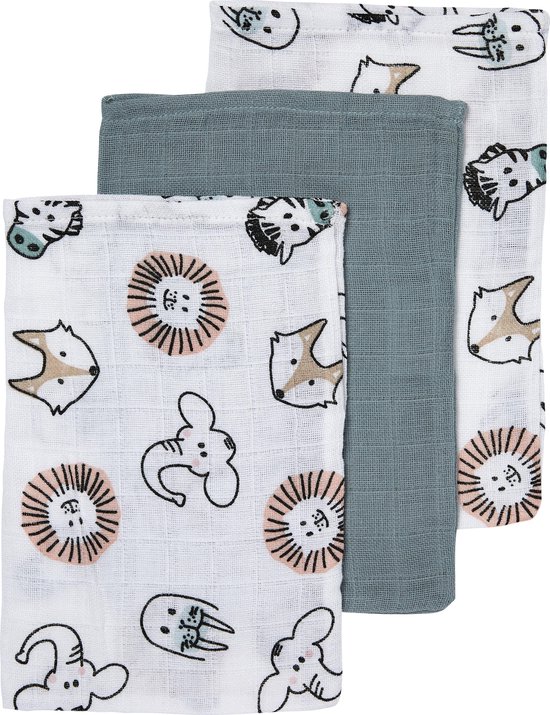 Foto: Meyco baby animal washandjes 3 pack hydrofiel multicolour 20x17cm