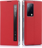 Voor Huawei Mate X2 Kleine Lychee Textuur Smart View Window Horizontale Flip Lederen Case met Houder & Slaap/Wake-up Functie (Rood)