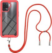 Voor OPPO A94 4G / Reno5 Lite Sterrenhemel Effen Kleur Serie Schokbestendige PC + TPU Beschermhoes met Nekband (Rood)