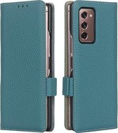 Voor Samsung Galaxy Z Fold2 5G Lychee Textuur Gesp Horizontale Flip Lederen Case met Houder & Kaartsleuf & Portemonnee (Hemelsblauw)