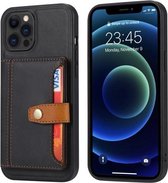 Kalfsleer kleuraanpassing schokbestendig TPU + PU-hoesje met houder en kaartsleuf voor iPhone 13 Pro (zwart)