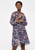 LOLALIZA Halflange jurk met bloemenprint - Marine Blauw - Maat 48