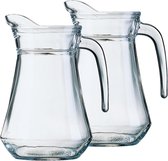 2x stuks glazen schenkkannen/karaffen 1,3 liter - Sapkannen/waterkannen/schenkkannen