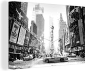 Canvas Schilderij New York - Auto - Taxi - Zwart - Wit - 120x80 cm - Wanddecoratie