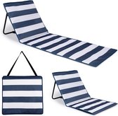 Just be - opvouwbare strandmat - ligstoel - verstelbare rugleuning - draagbaar - lichtgewicht - opbergvak met rits (blauw/wit gestreept)