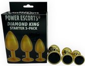Power Escorts - BR210 - Diamond King Gold Plug Zwarte Stone Starter 3-Pack - S, M & L - Anal plug set - Stylish Colour box