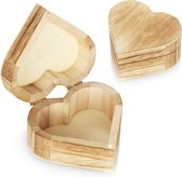 Houten kistje in hartvorm, houten kistje, kleine houten kist met deksel, decoratieve sieradendoos (2 stuks, hart)