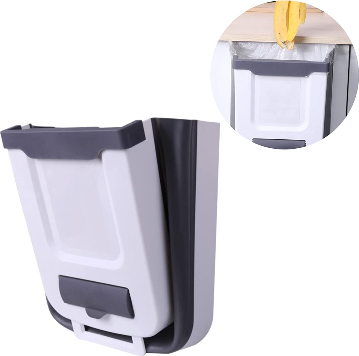 Petite poubelle de cuisine suspendue, mini poubelle pliable pour armoire /  voiture / chambre / salle de bain, plastique, blanc, 2,4 gallons