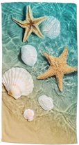 Droomtextiel Zeester Schelpen Strand strandlaken - Handdoek 100x180 cm - Heerlijk Zacht - Poly Velours