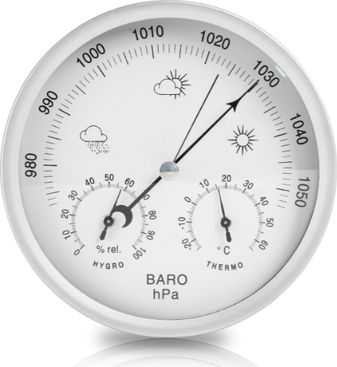 Station météo analogique aluminium hygromètre thermomètre baromètre  intérieur & extérieur