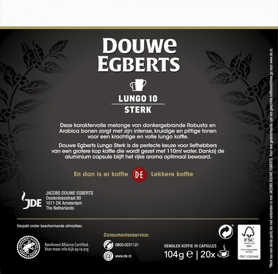 Douwe Egberts Lungo Sterk Koffiecups - Intensiteit 10/12 - 10 x 20 capsules - Douwe Egberts