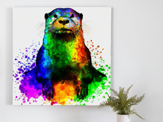The standing otter | The standing Otter | Kunst - 60x60 centimeter op Canvas | Foto op Canvas - wanddecoratie schilderij