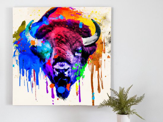 Vibrant Bison Blast kunst - 30x30 centimeter op Canvas | Foto op Canvas - wanddecoratie