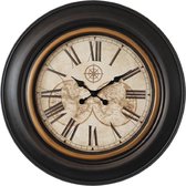HAES DECO - Grande Horloge Murale 76 cm XXL Marron avec Wereldkaart - Cadran avec Chiffres - Klok Horloge à Suspendre Horloge de Cuisine