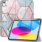 Geschikt Voor iPad 10 Hoes - 10e Generatie - 10.9 Inch - 2022 - Cover - Solidenz 10.9 Trifold Bookcase - Case Met Autowake - Hoesje Met Pencil Houder - A2757 - A2777 - A2696 - Marmer