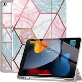 Geschikt Voor iPad 9/8/7 Hoes - 9e/8e/7e Generatie - 2021/2020/2019 - 10.2 Inch - Solidenz Trifold Bookcase - Cover - Case Met Autowake - Hoesje Met Pencil Houder - A2757 - A2777 - A2696 - Marmer