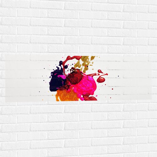 Muursticker - Verfklodders in Verschillende Kleuren op Witte Achtergrond - 120x40 cm Foto op Muursticker