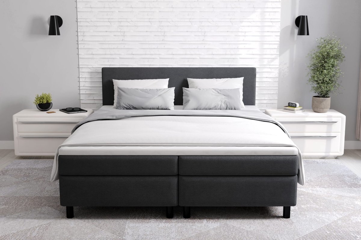 Boxspring Met opbergruimte Erolla - 180x200 cm - zwart stof - zetelsenbedden - Compleet bed met matras en topper - bed storage thumbnail 4