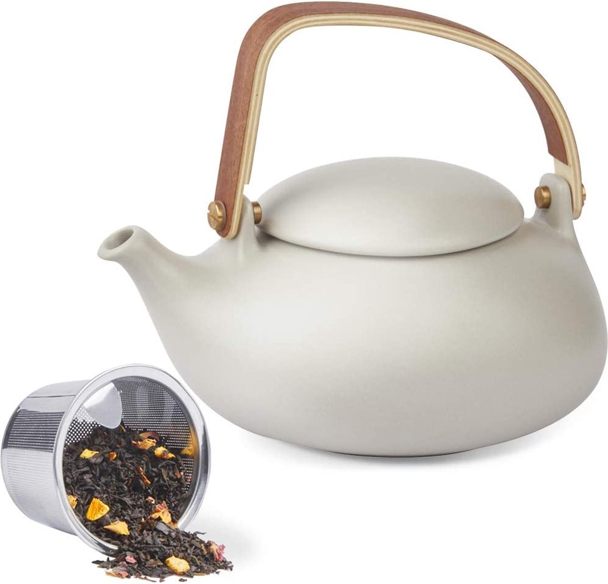 Porselleinen theepot, story for losse theeblaadjes, bloom theezakjes en kruidenthee, wit of grijs